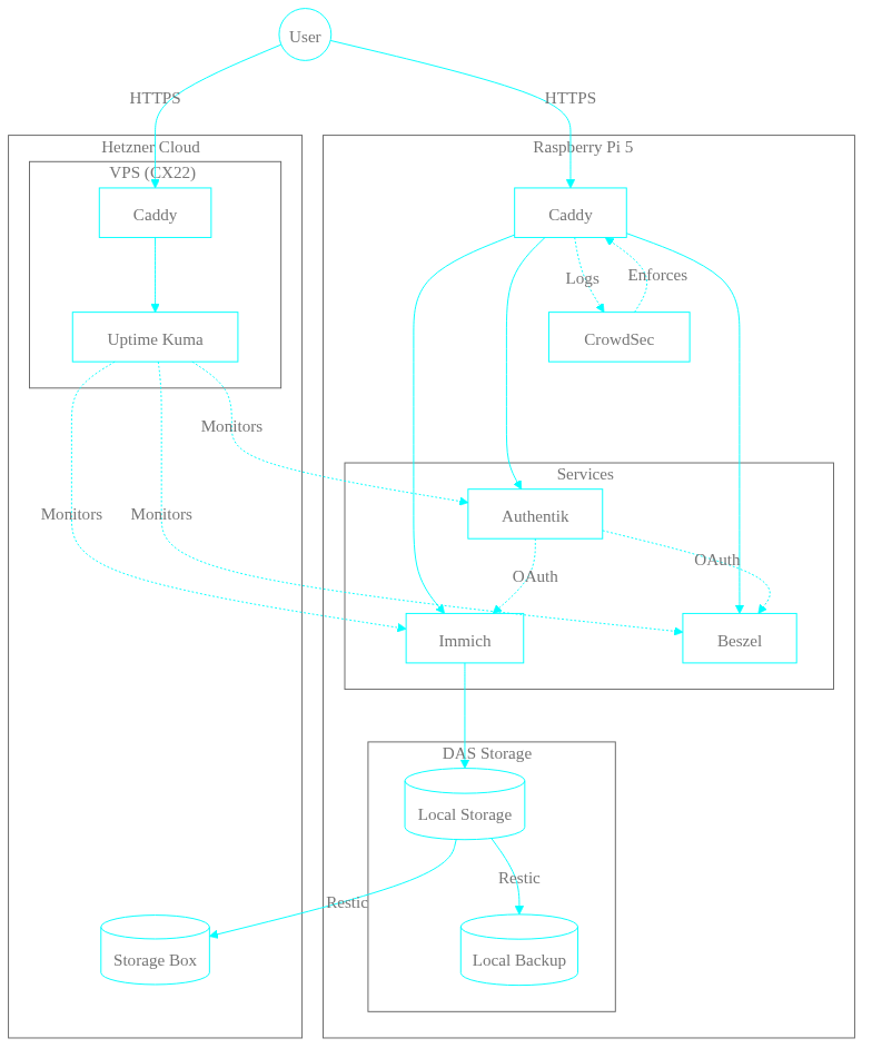 An architectural diagram of my self-hosted setup